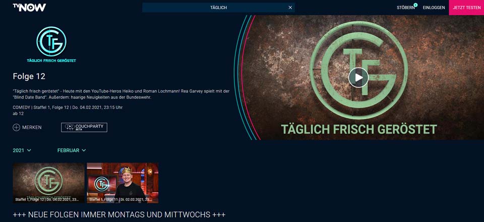 Taeglich frisch geroestet auf TV Now