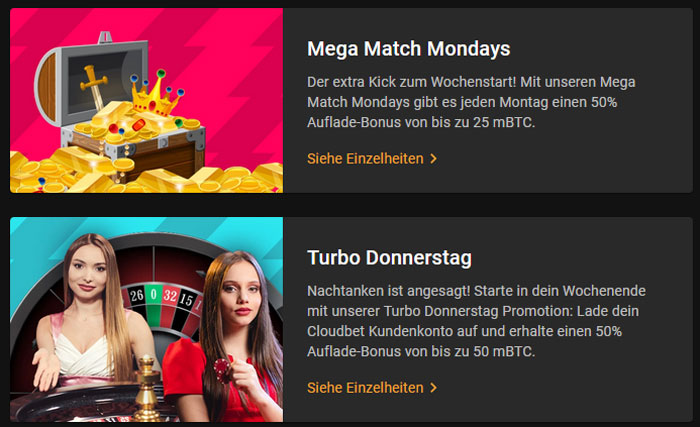 Ein paar Beispiele von Promotions des Cloudbet Casinos