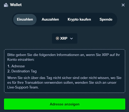 Ripple Einzahlungen